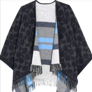COACH REVERSIBLE WOOL PONCHO SIGNATURE LOGO CAPE IN MIDNIGHT NAVY - RARE & NEW!